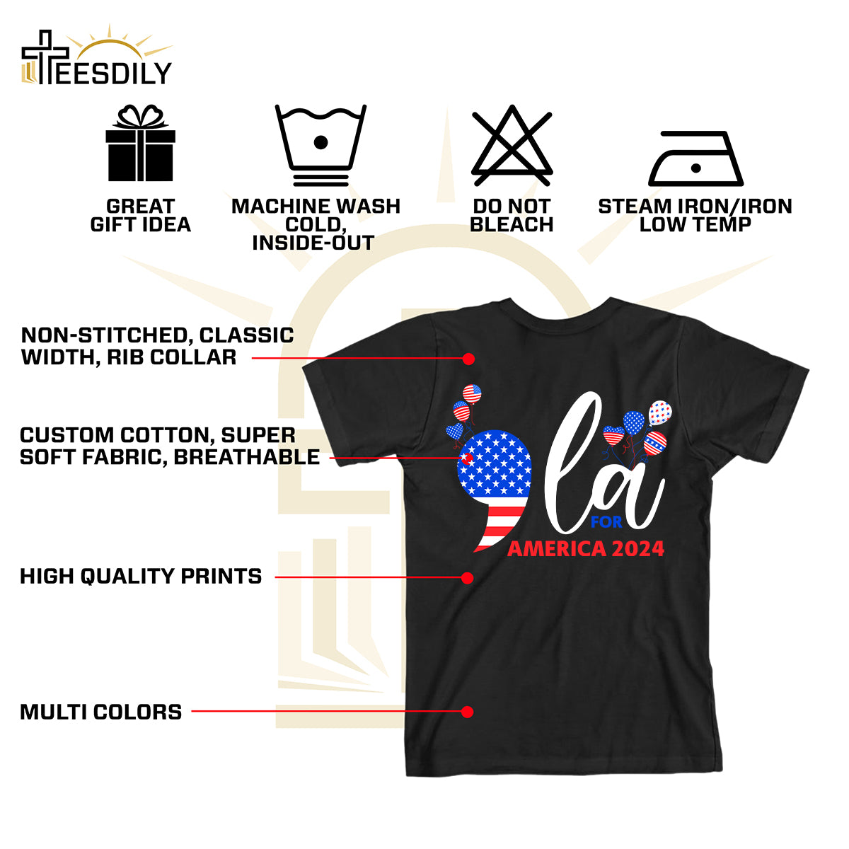 Teesdily | Comma La Shirt, Comma La For America T-shirt, 2024 American Flag Balloon Sweatshirt Hoodie Mug, Patriot Gift, Madame Leader
