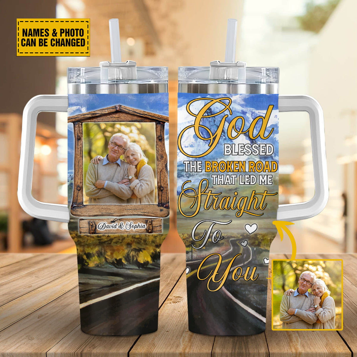 Teesdily | Customized God Blessed The Broken Road Tumbler, Jesus Lovers, Christian Gifts For Men Women 40Oz Tumbler With Handle & Straw