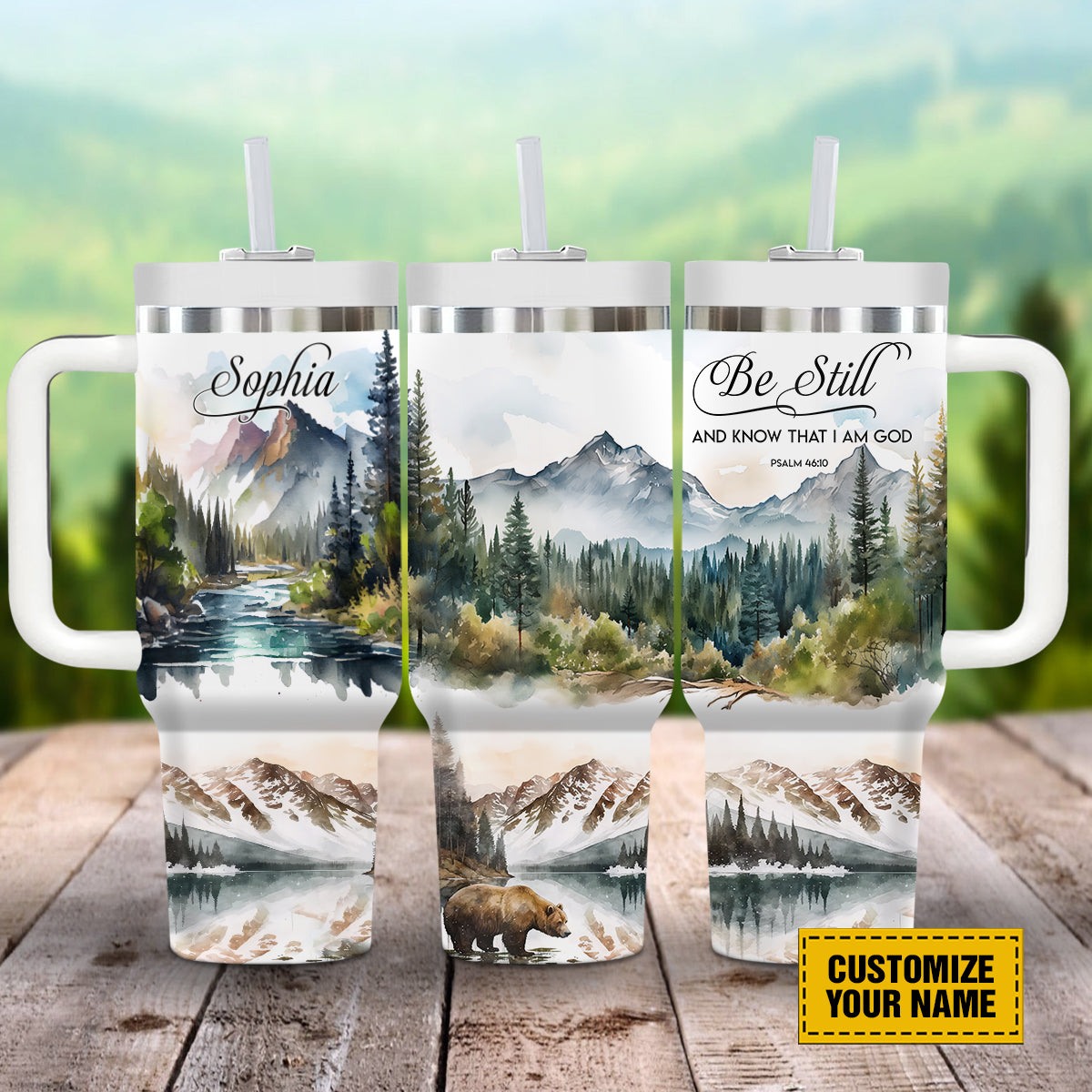 Teesdily | Be Still And Know That I Am God Customized Tumbler, Psalm 46:10 Travel Cups, Gift For Jesus Lovers, Christian Gift 40Oz Tumbler With Handle & Straw