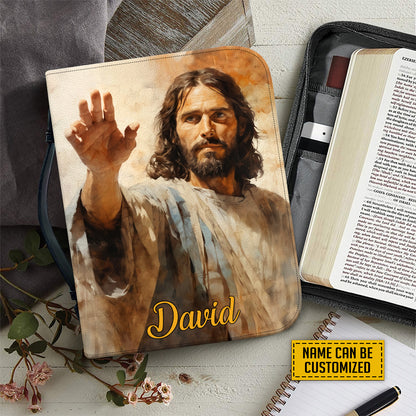 Teesdily | Jesus Portrait Painting Personalized Bible Cover, Jesus Christ Easter Thanksgiving Bible Bags, Give Thanks To The Lord, Spiritual Gift Idea