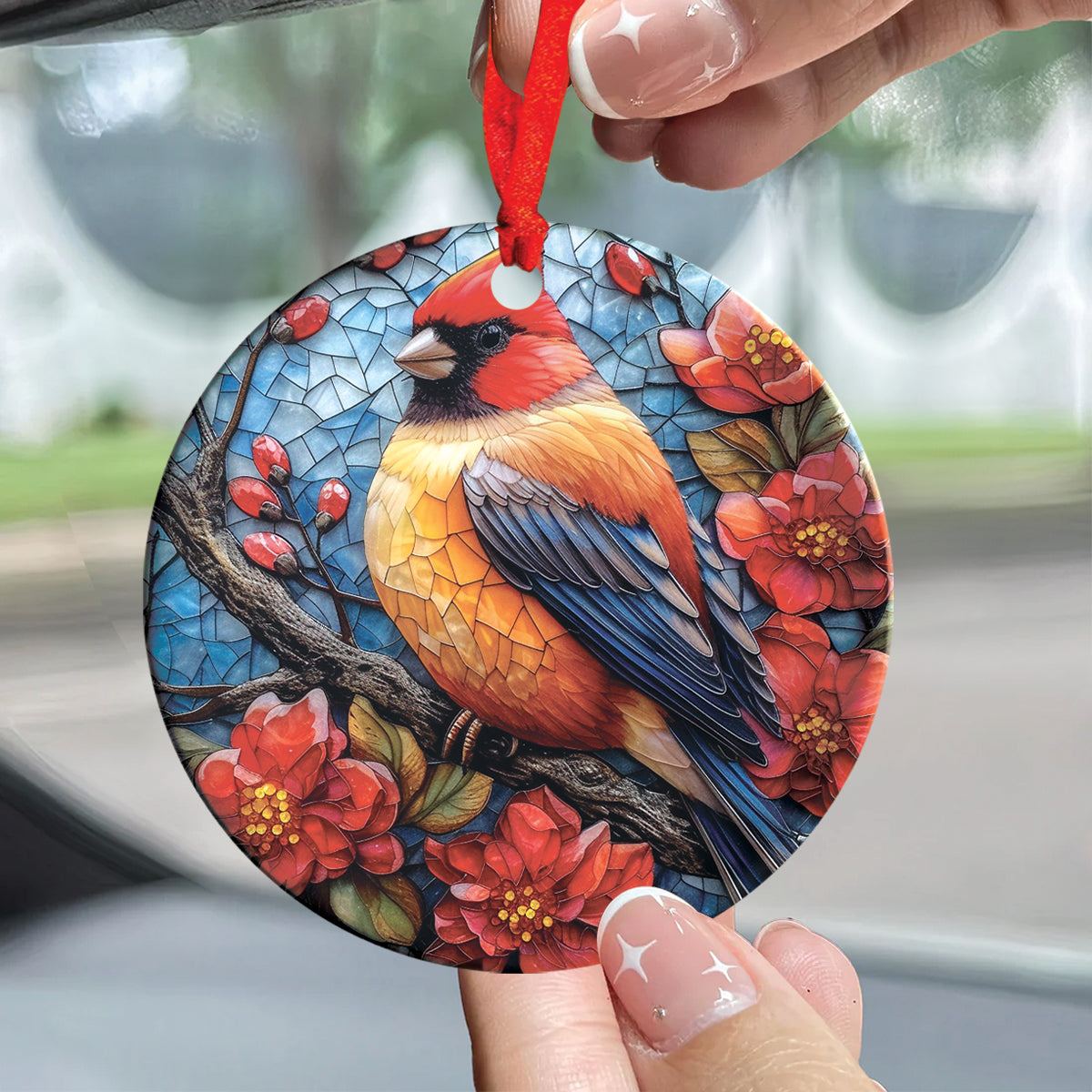 Teesdily | Cardinal Christmas Ornament, Cardinal Memorial Ornament Car Hanging, Red Bird Christmas Tree Decoration, Xmas Gift Family Member