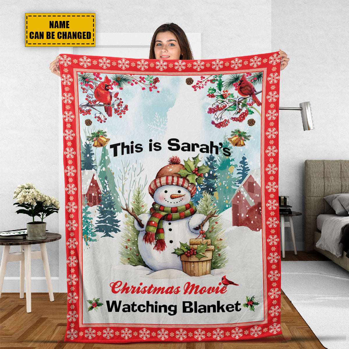 Teesdily | Custom Name Christmas Movie Fleece Blanket, Christmas Snowman Sherpa Blanket, Xmas Pattern Personalized Sofa Blanket Gifts For Kid Adult