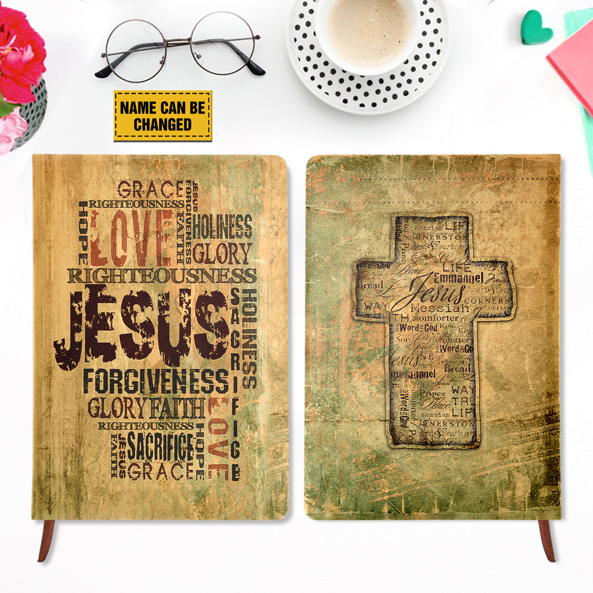 Teesdily | Customized Jesus Cross Bible Notebook, Grace Glory Hope Faith God Notebook Vintage, Jesus Lover Gifts, Christian Leather Journal