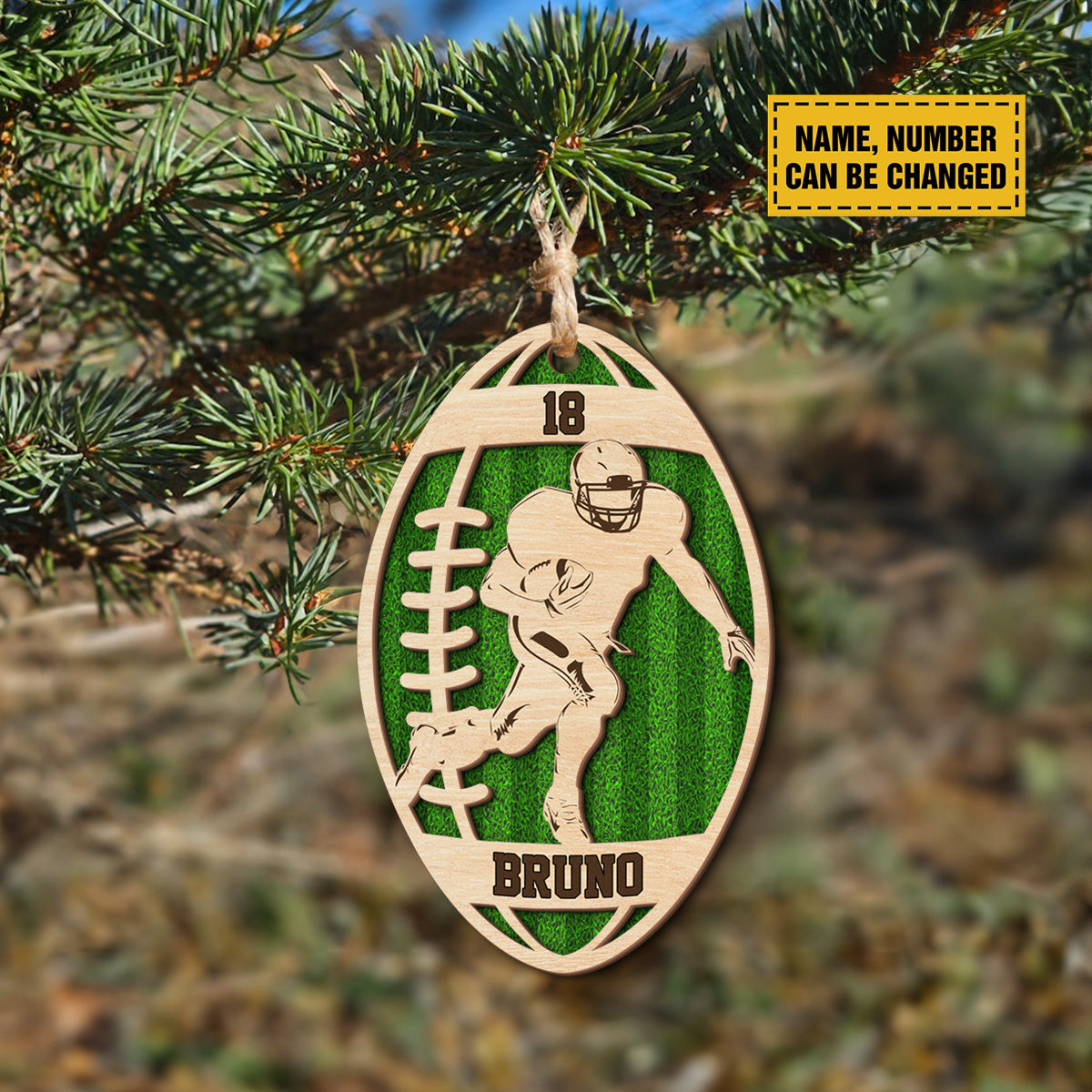 Teesdily | Personalized Football Wood Christmas Ornament, Custom Name Number Football Player, Sports Team Ornament, Christmas Gift