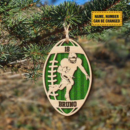 Teesdily | Personalized Football Wood Christmas Ornament, Custom Name Number Football Player, Sports Team Ornament, Christmas Gift