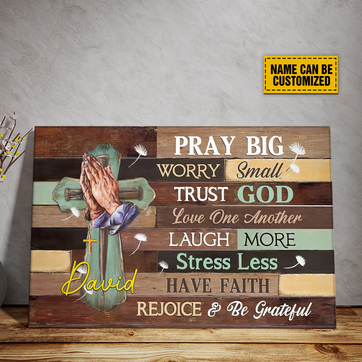 Teesdily | Customized Jesus Cross Hand Praying Poster, Pray Big Worry Small Trust God Christian Canvas, Christian Decor, Religious Poster Canvas