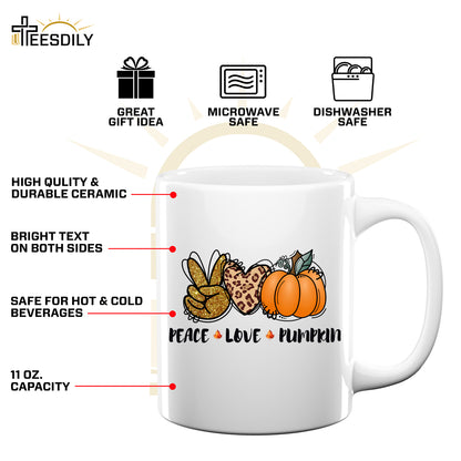 Teesdily | Peace Love Fall Pumpkin Shirt, Happy Holiday Tee Sweatshirt Hoodies, Fall Vibes Mug, Fall Shirts For Women Faith