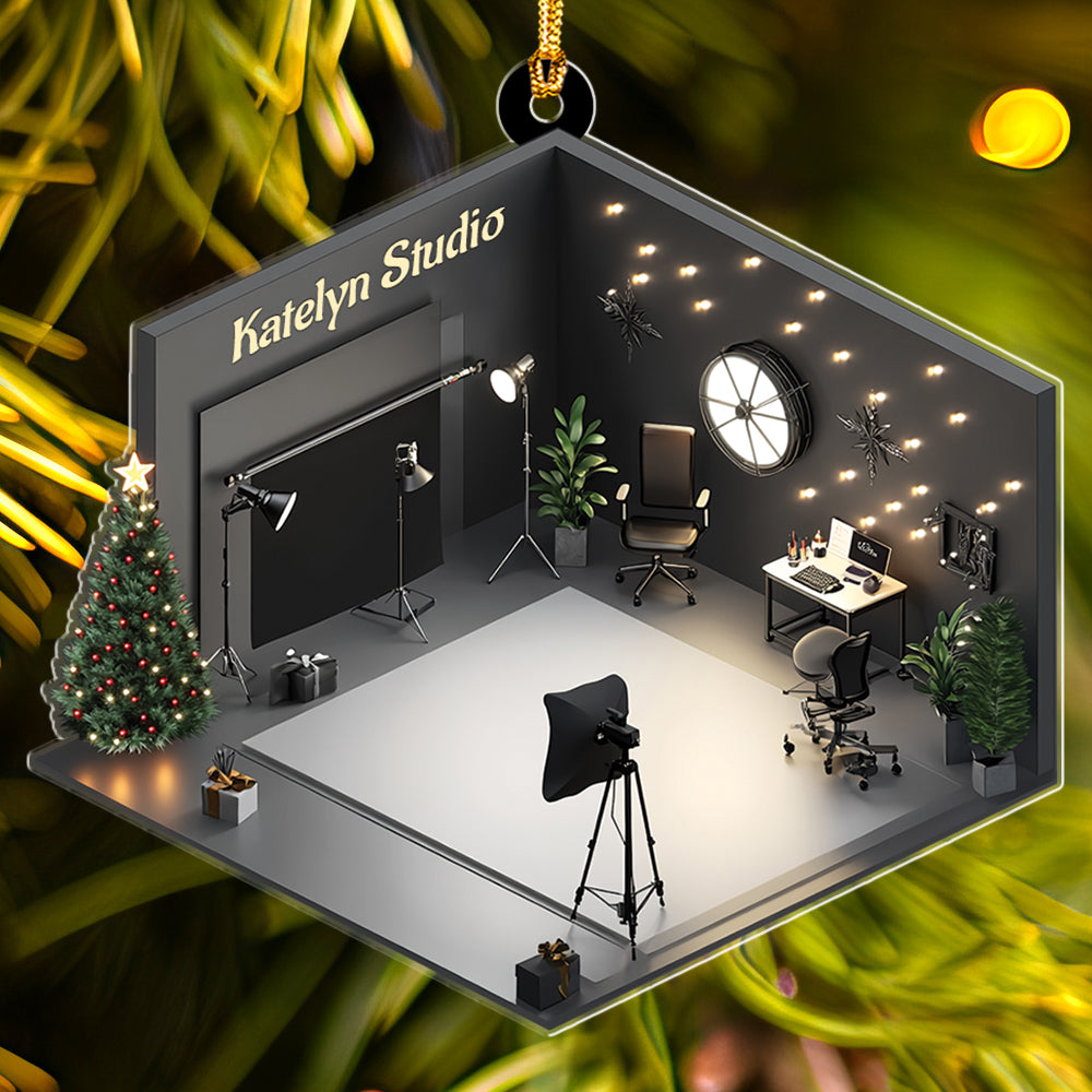 Teesdily | Custom Photo Studio Ornament 2D Flat Acrylic, Photography Studio Cameraman Christmas Ornament, Gift For Photographer