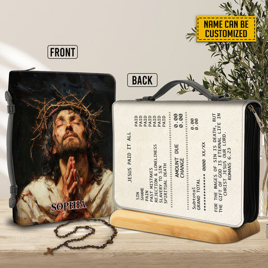 Teesdily | Customized Jesus Pray Bible Cover, Jesus Paid It All Bible Case, Eternal Life In Christ Jesus Our Lord Bible Bag, Christian Art Gifts