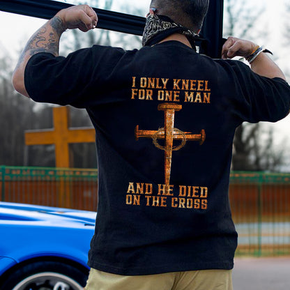 Teesdily | Jesus Cross 4given Crown Shirt, I Only Kneel For One Man He Died On The Cross Back Design Sweatshirt Hoodie Mug, Jesus Christian Lovers