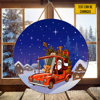 Teesdily | Customized Santa Claus Driving Vintage Red Pickup Truck Full Of Presents With Teddy Bear Christmas Porch Decor