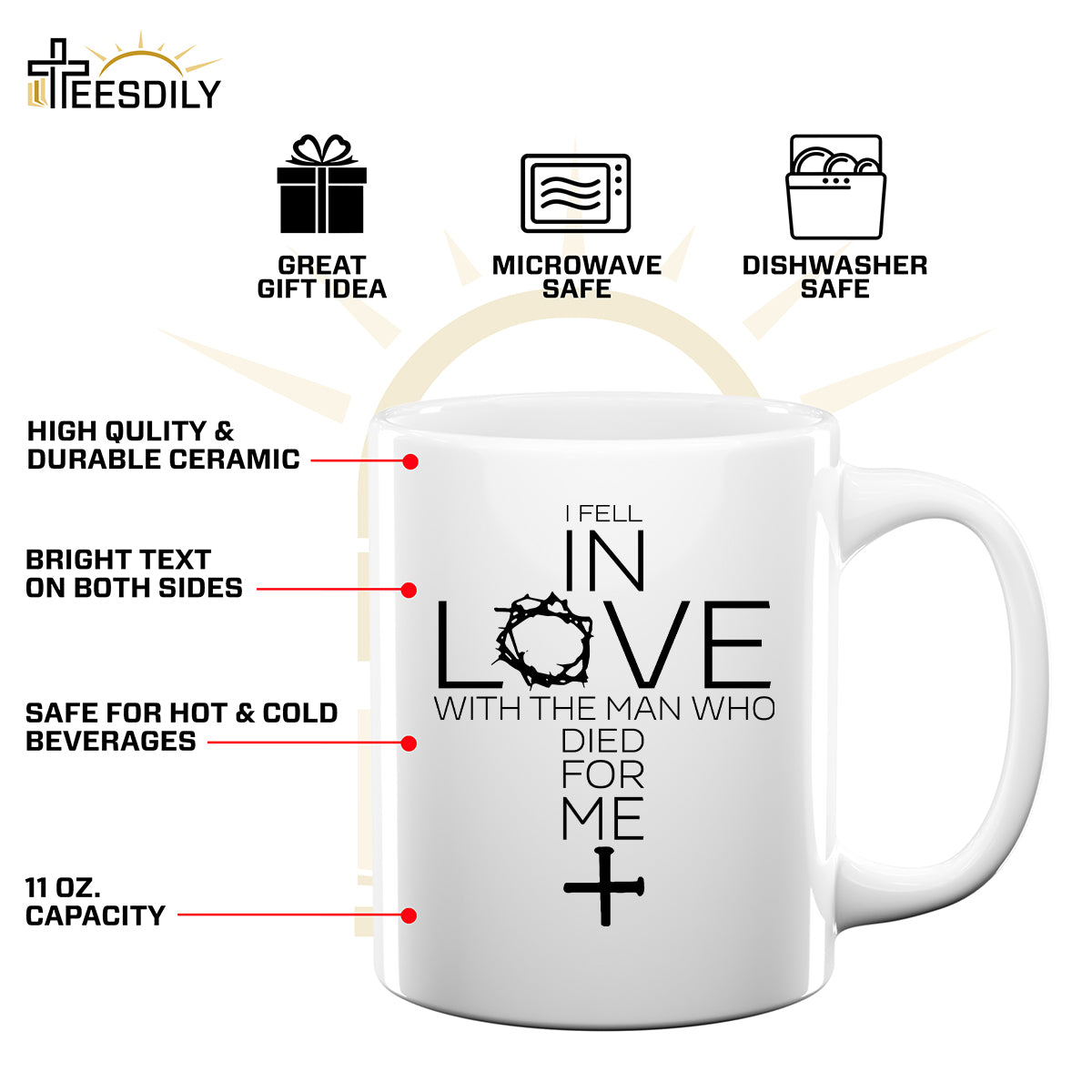 Teesdily | Jesus Cross Shirt, I Fell In Love With The Man Who Died For Me Tee Sweatshirt Hoodie Mug, Jesus Lovers Gifts, Christian Tee