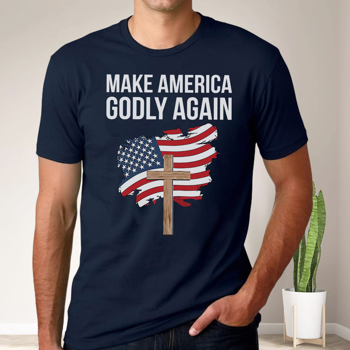 Teesdily | Jesus Cross Patriotism American Shirt, Make America Godly Again Jesus Shirt, Independence Day Unisex Tshirt Hoodie Sweatshirt Mug