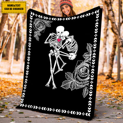 Teesdily | Skeleton Couple Rose Fleece Blanket Day Of The Dead Sherpa Blanket Never Forget That I Love You Throw Blanket Halloween Gifts Goth Style