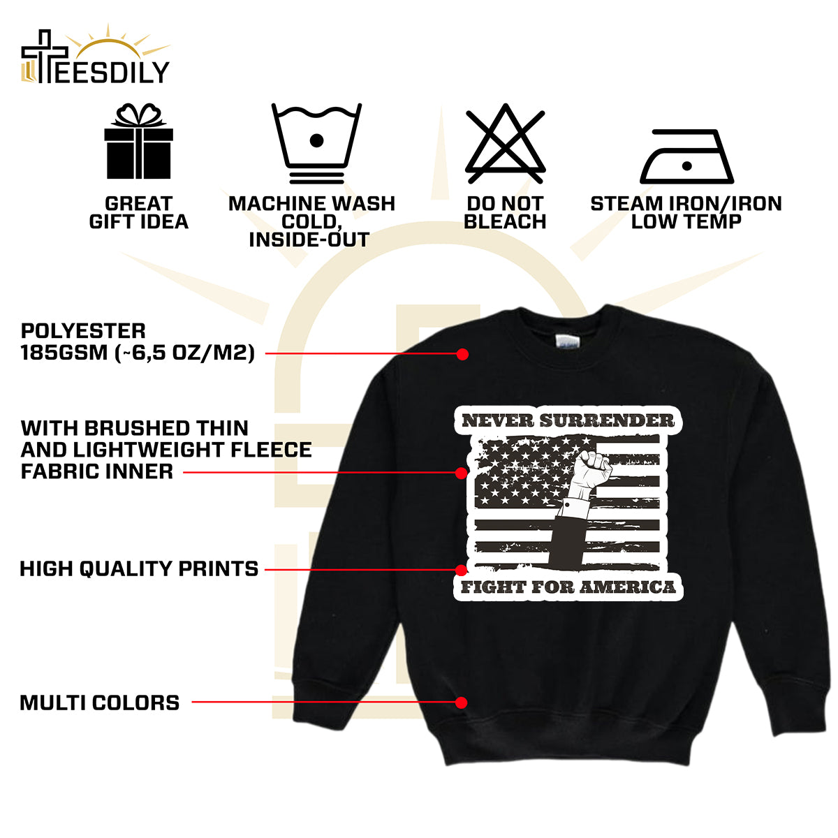 Teesdily | American Flag Shirt, Never Surrender Fight For American Sweatshirt Hoodie Mug, Legend USA 2024 Shirt, 45 47 Patriotic Shirt Gift Men