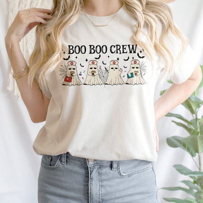 Teesdily | Cute Ghost Nurse Halloween Shirt, Boo Boo Crew Tee Sweatshirt Hoodie Mug, Happy Halloween Gift, Spooky Season Gifts, Nurse Halloween Gift