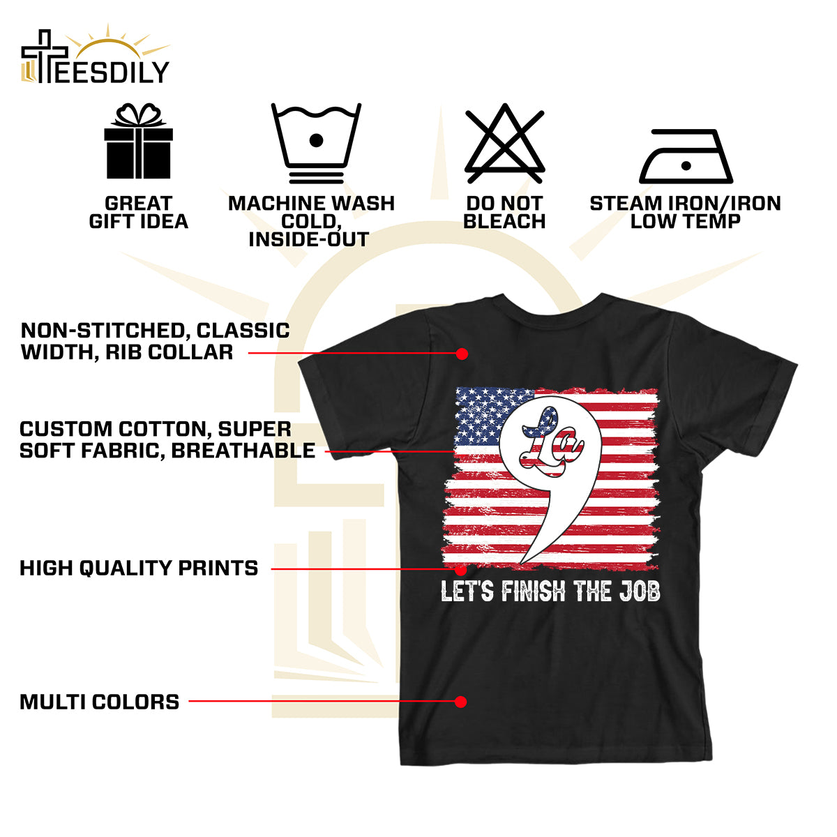 Teesdily | American Flag Comma La Shirt, Let's Finish The Job T-shirt, Patriot Hoodie Sweatshirt Mug, Girl Power Shirt, First Female Power Women Gift