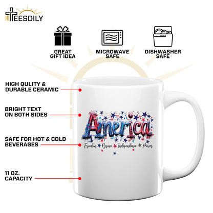 Teesdily | America Shirt, Freedom Brave Independence Power, Indepdence Day Sweatshirt Hoodie, American Pride Gifts Mug