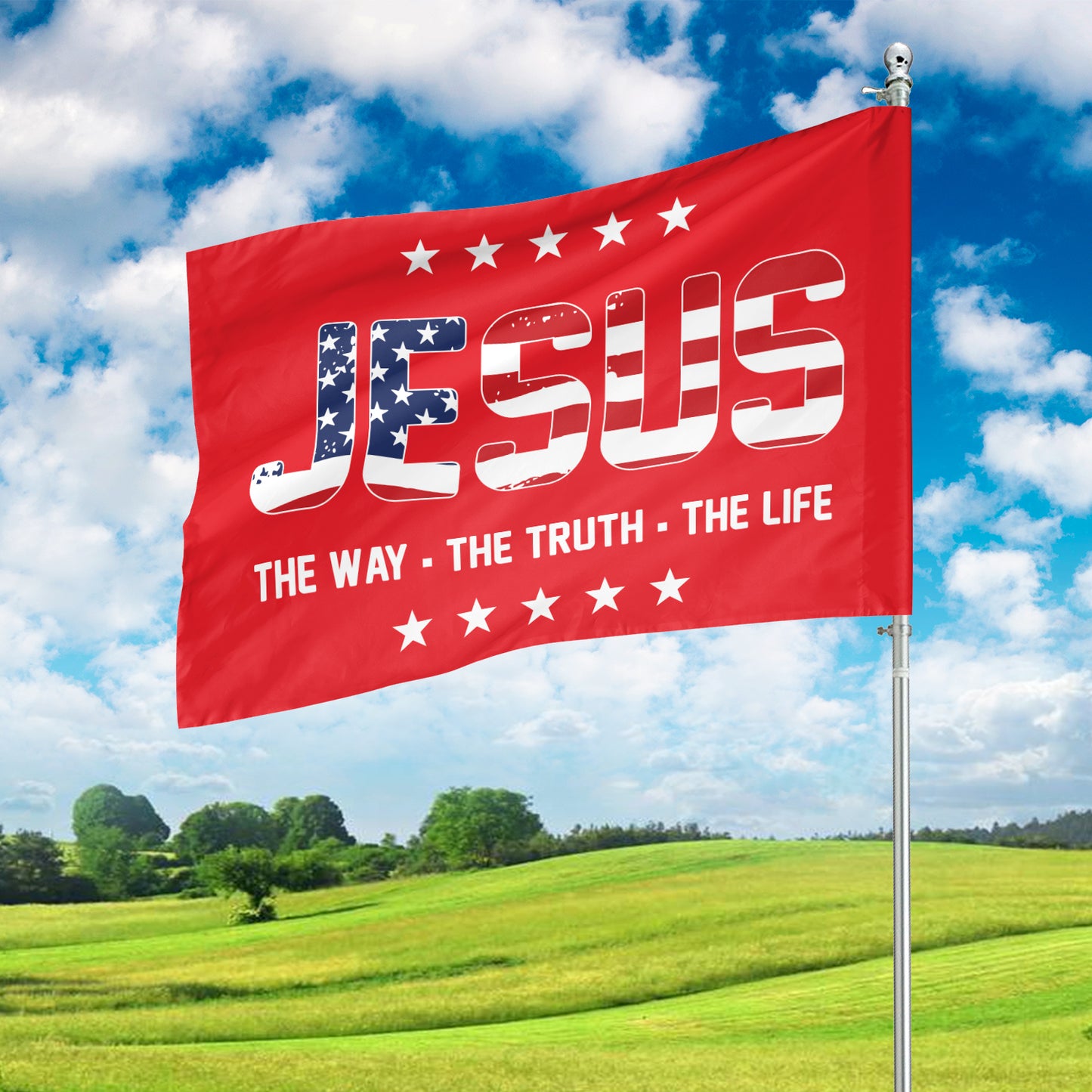 Teesdily | American Jesus House Flag, Jesus The Way The Truth The Life Patriotic Flag, Christian Flag Home Decor, Jesus Flag Gifts