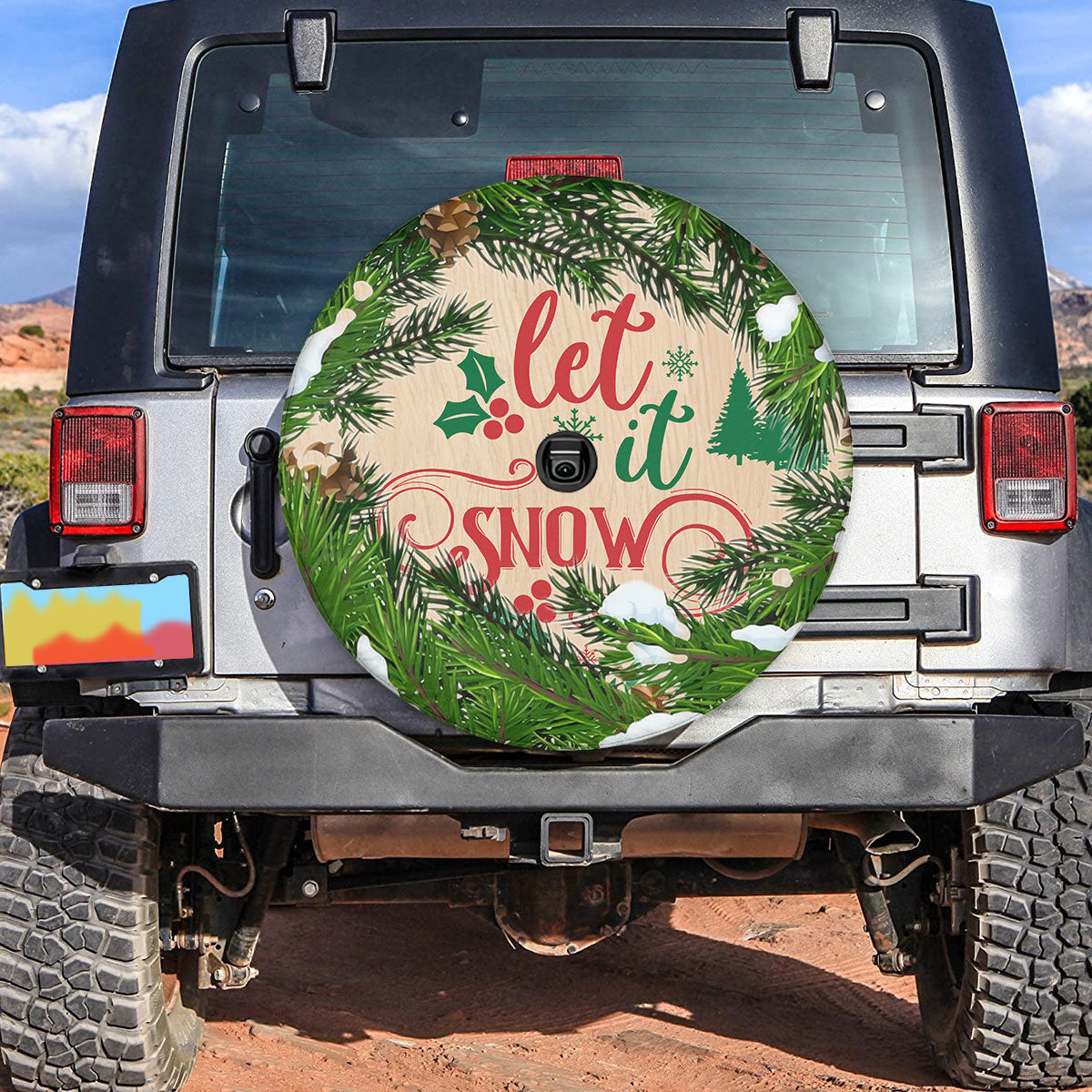 Teesdily | Let It Snow Car Spare Tire Cover, Christmas Wreath Tire Protector, Xmas Tree Snow Car Wheel Cover, Car Decoration, Christmas Gift For Dad