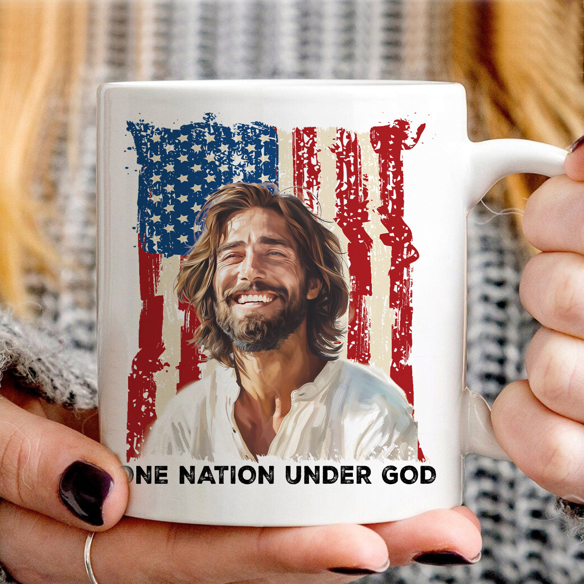 Teesdily | Jesus American Flag Shirt, One Nation Under God Sweatshirt, Christ God Hoodie, Jesus Mug Cup, Happy Independence Day, Gift For Jesus Lover