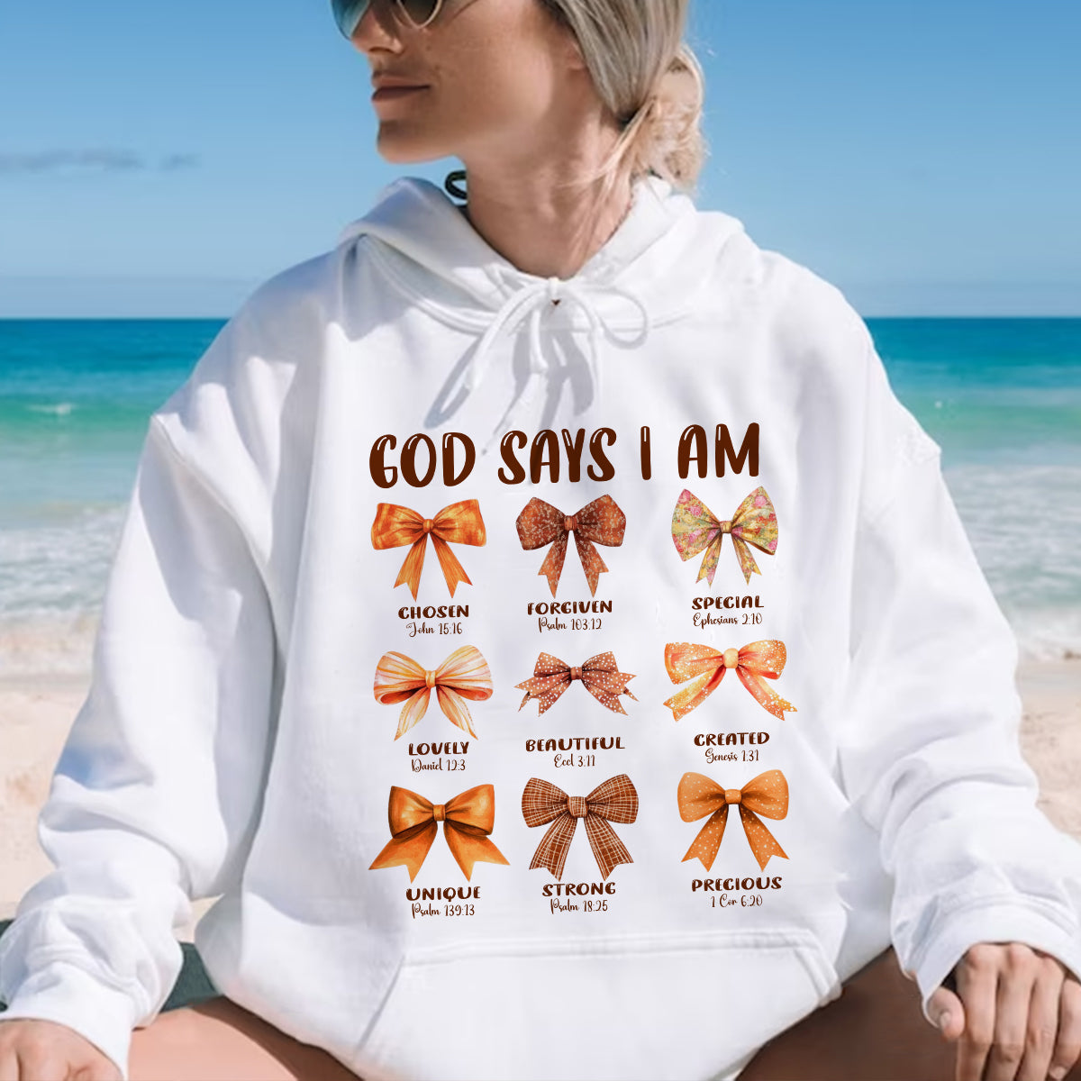 Teesdily | Jesus Thanksgiving Bow Set Shirt, God Says I Am Chosen Forgiven Special Tee Sweatshirt Hoodie Mug, Jesus Lovers Thanksgiving Coquette Gifts