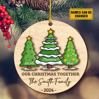 Teesdily | Personalized Christmas Family Tree Wooden Ornament, Our Christmas Together 2-Layered Wooden Ornament Christmas Gift