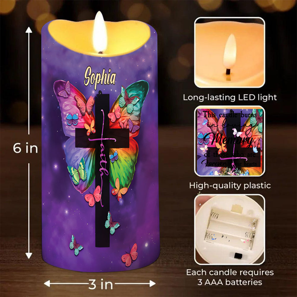 Teesdily | Customized Jesus Cross Butterfly LED Candle, I Can Do All Things Through Christ LED Candle, Religious Christmas Gift