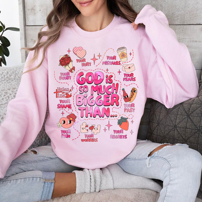 Teesdily | Valentines Day Womens Tops Christian Wife Girlfriend Hoodie Sweatshirt Mug God Is So Much Bigger Than Your Fears God Inspiration Gift Ideas