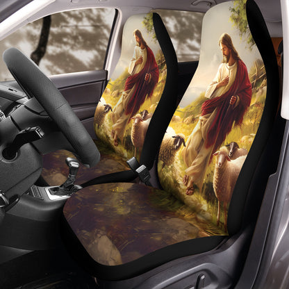 Teesdily | Jesus And Lamb Car Seat Cover, Lamb Of God Front Seat Covers, God Christian Seat Protectors, Car Accessories, Jesus Lover Gifts