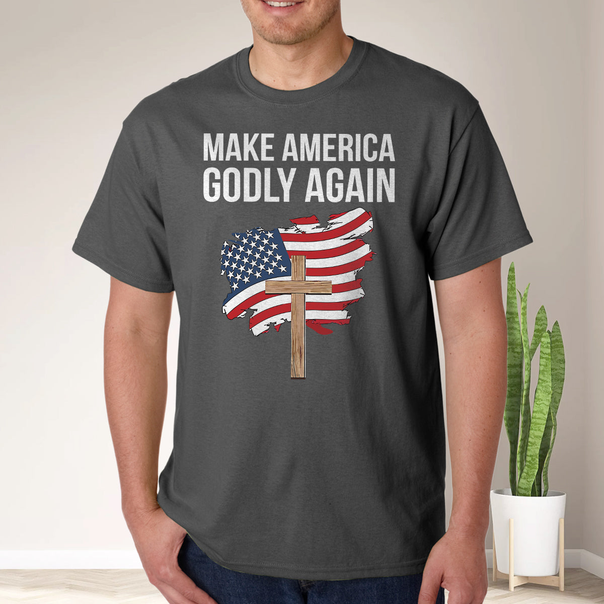 Teesdily | Jesus Cross Patriotism American Shirt, Make America Godly Again Jesus Shirt, Independence Day Unisex Tshirt Hoodie Sweatshirt Mug