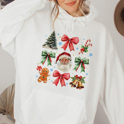 Teesdily | Retro Coquette Bow Christmas Shirt, Coquette Santa Gingerbread Sweatshirt, Christmas Tree Bow Coquette Hoodie Mug Gift