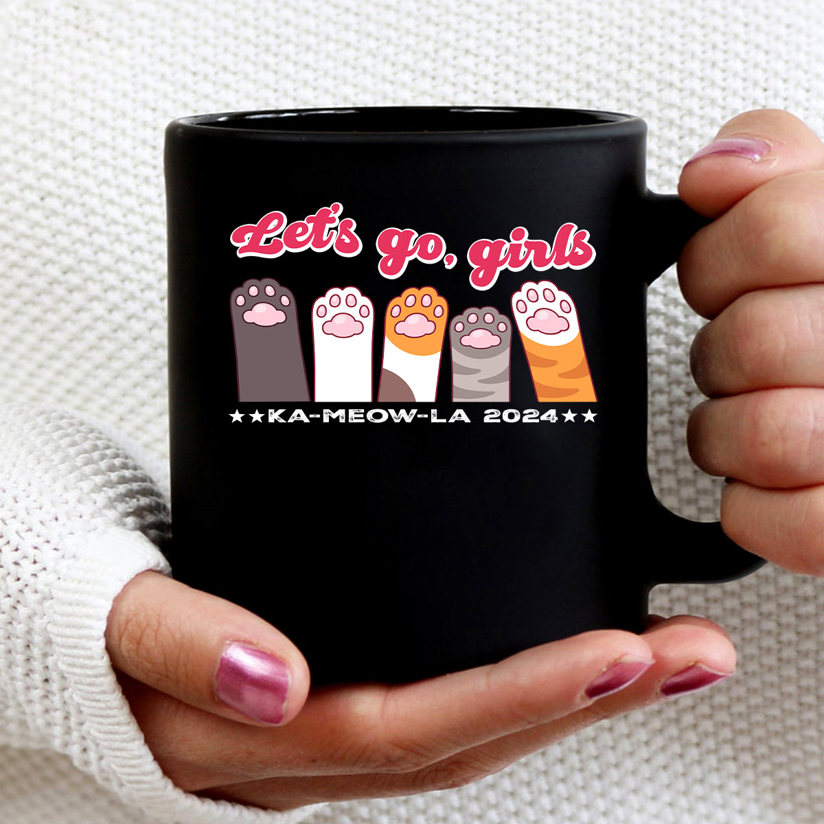 Teesdily | Let's Go Girls Childless Cat Lady Shirt, Ka-meow-la 2024 T-shirt, Cute Cat Lady Sweatshirt Hoodie Mug, Comma La T-shirt