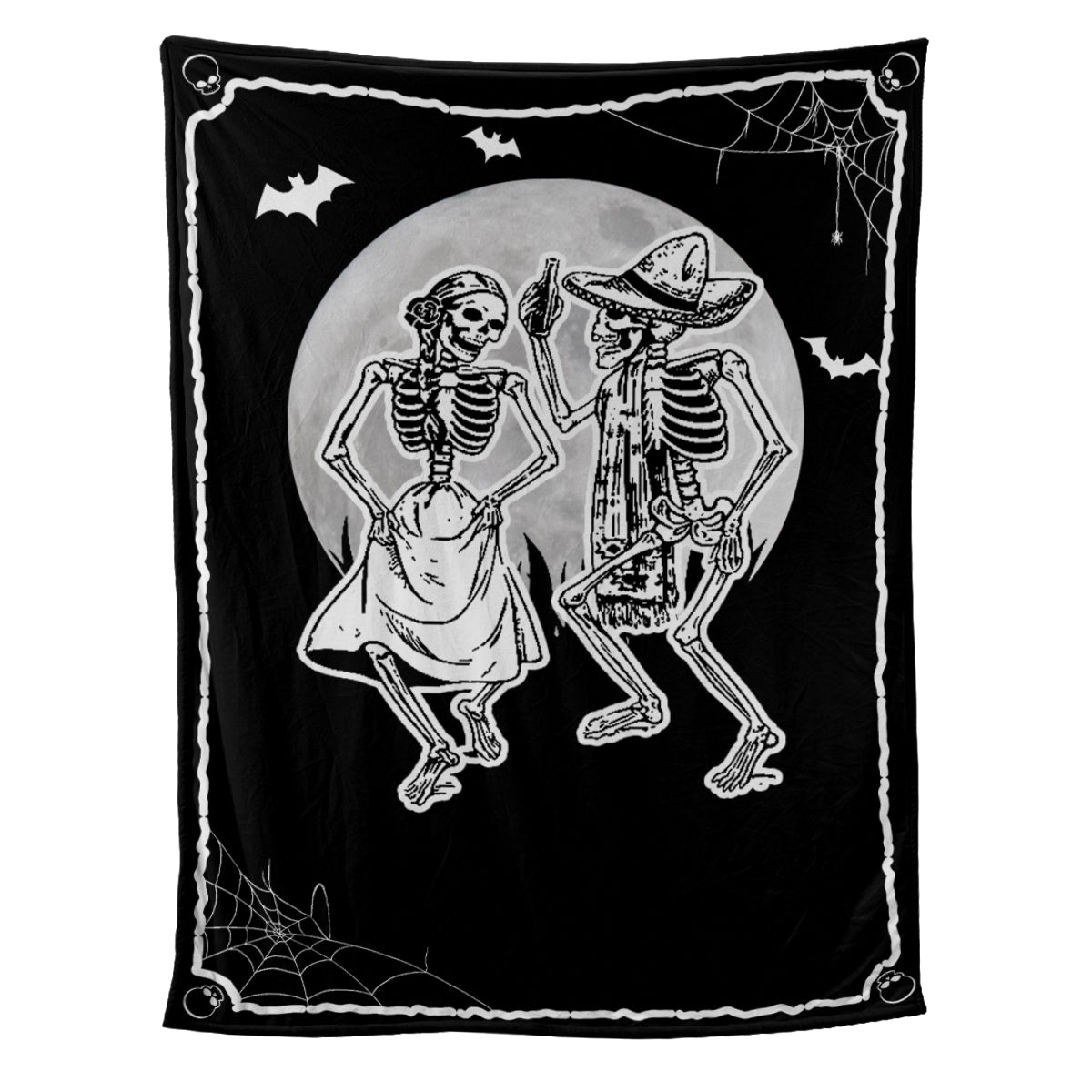 Teesdily | Gothic Skeleton Blanket Personalized Halloween Couple Dancing Sofa Blanket He's My Treat And She Is My Trick Funny Halloween Gifts For Lover