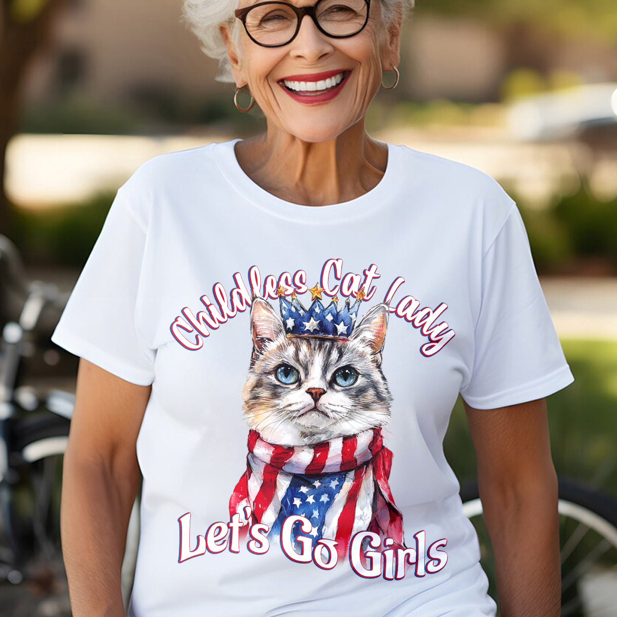 Teesdily | Childless Cat Lady Shirts, Queen Cat American Flag Sweatshirt, Comma La Hoodie, Ka-meow-la T-shirt, Let's Go Girls Cat Mom