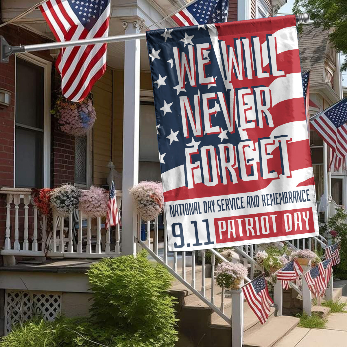 Teesdily | 911 Patriot Day House Flag, We Will Never Forget September 11 Garden Yard Flag, Patriotic Holiday Flag