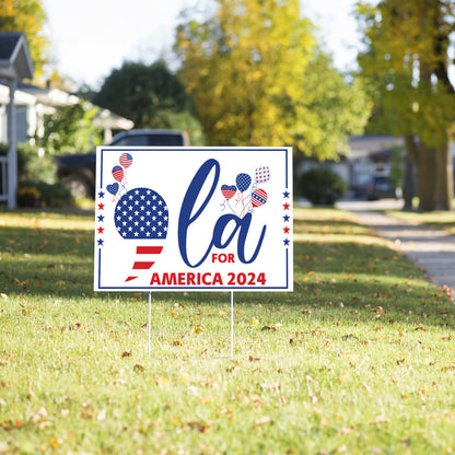 Teesdily | Comma La Yard Sign, Comma La For America 2024 Lawn Sign, Home Decor Metal Outdoor Sign, Patriot Garden Banner, Girl Power Madam Gifts