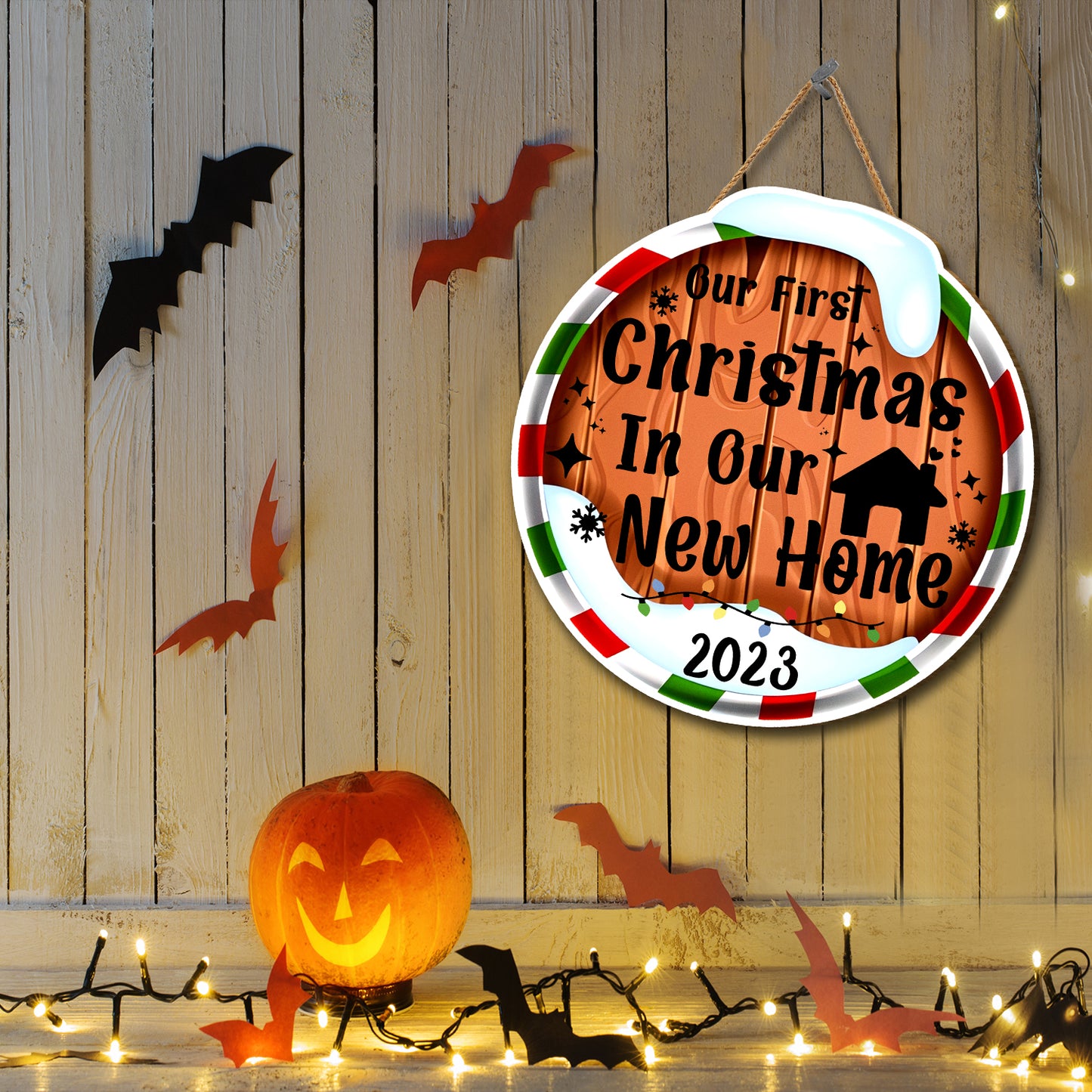 Teesdily | 1St Christmas Custom Year Round Home Sign, Our First Christmas In Our New Home Wood Sign, New Home Christmas Decoration, Housewarming Gifts