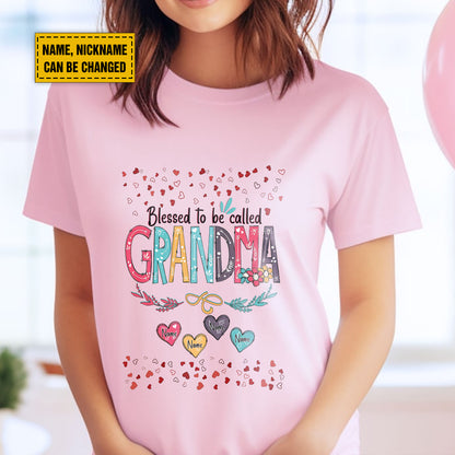 Teesdily | Grandma Personalized Kids Name Shirt, Blessed To Be Called Grandma Hoodie Sweatshirt Mug, Grandmom Mothers Day Custom Gifts