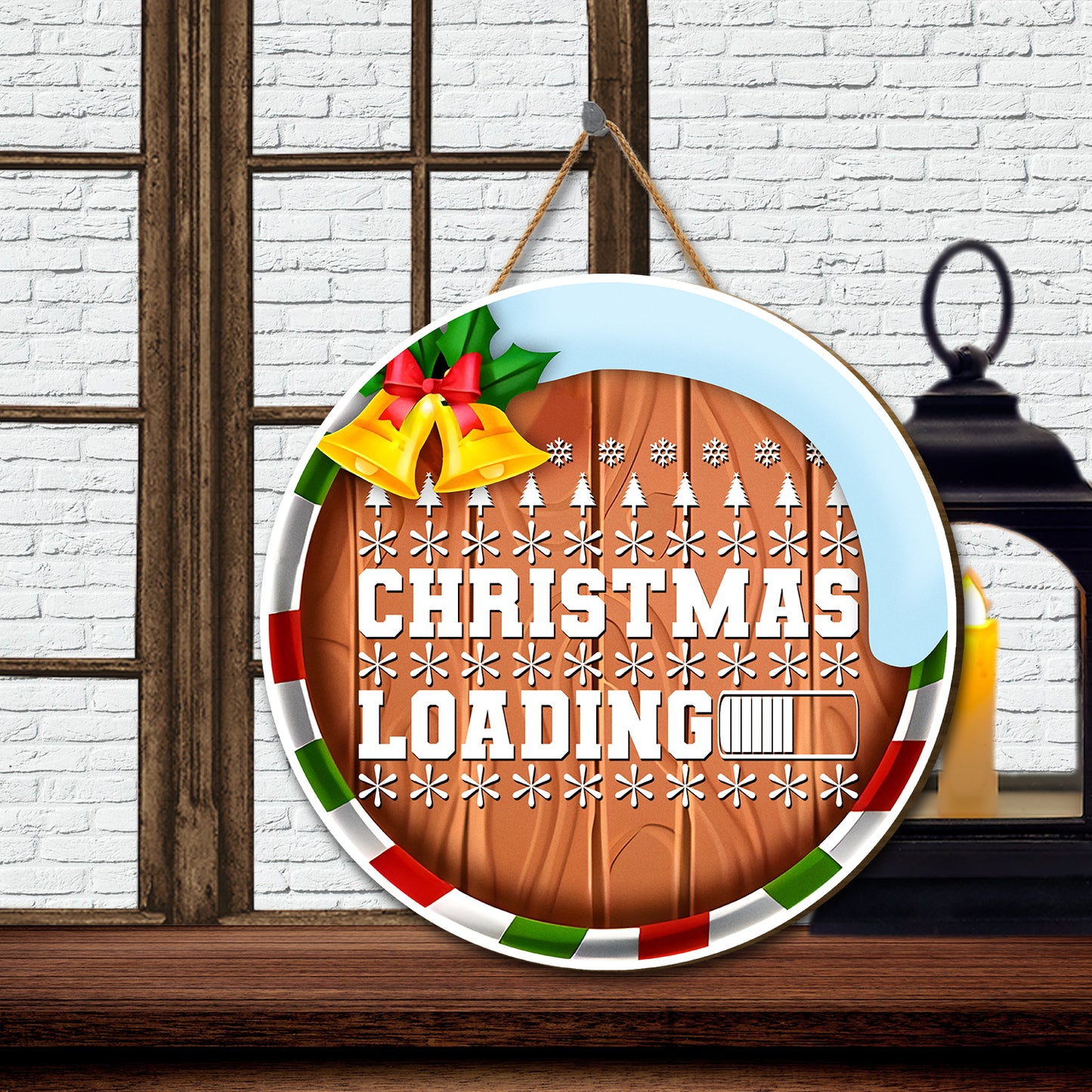 Teesdily | Christmas Round Home Sign, Christmas Loading Wooden Sign, Xmas Holiday Themed Home Decor Sign, Farmhouse Style Front Door Welcome