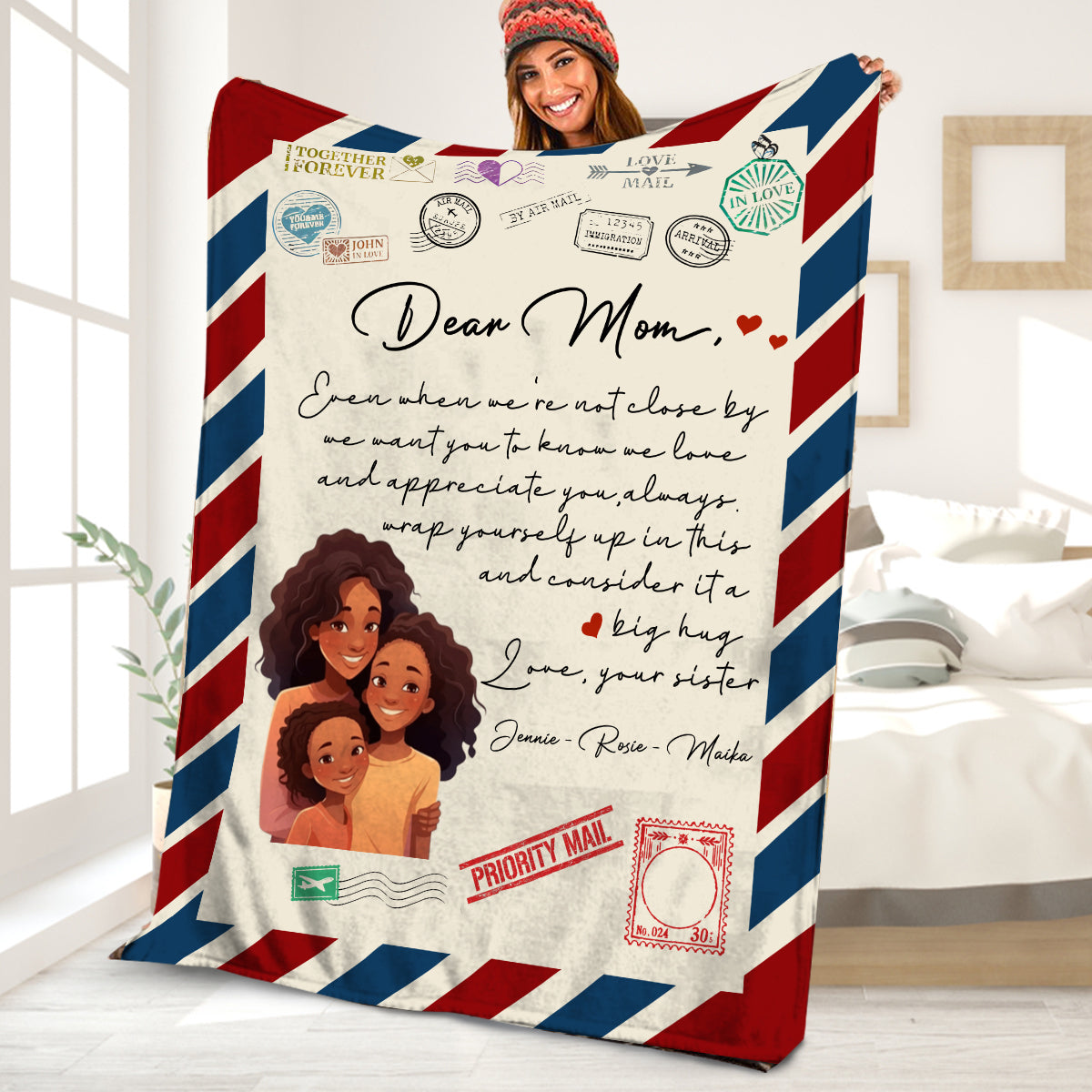 Teesdily | Personalized Dear Mom Cozy Blanket From Daughter Letter For Mom Retro Fleece Blanket Wrap Yourself Up In This And Consider It A Big Hug