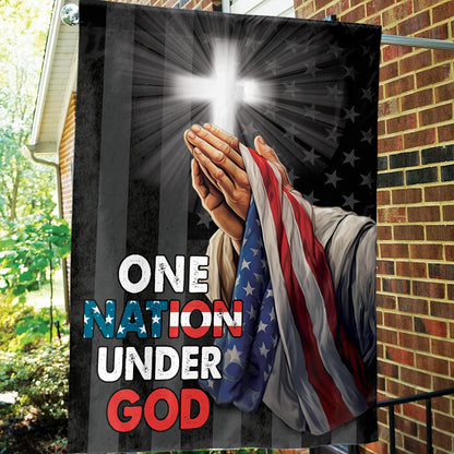 Teesdily | Jesus Christ Hand Praying Garden Flag, God Bless America House Flag, God American Flag Print, Christian Home Outdoor Decor