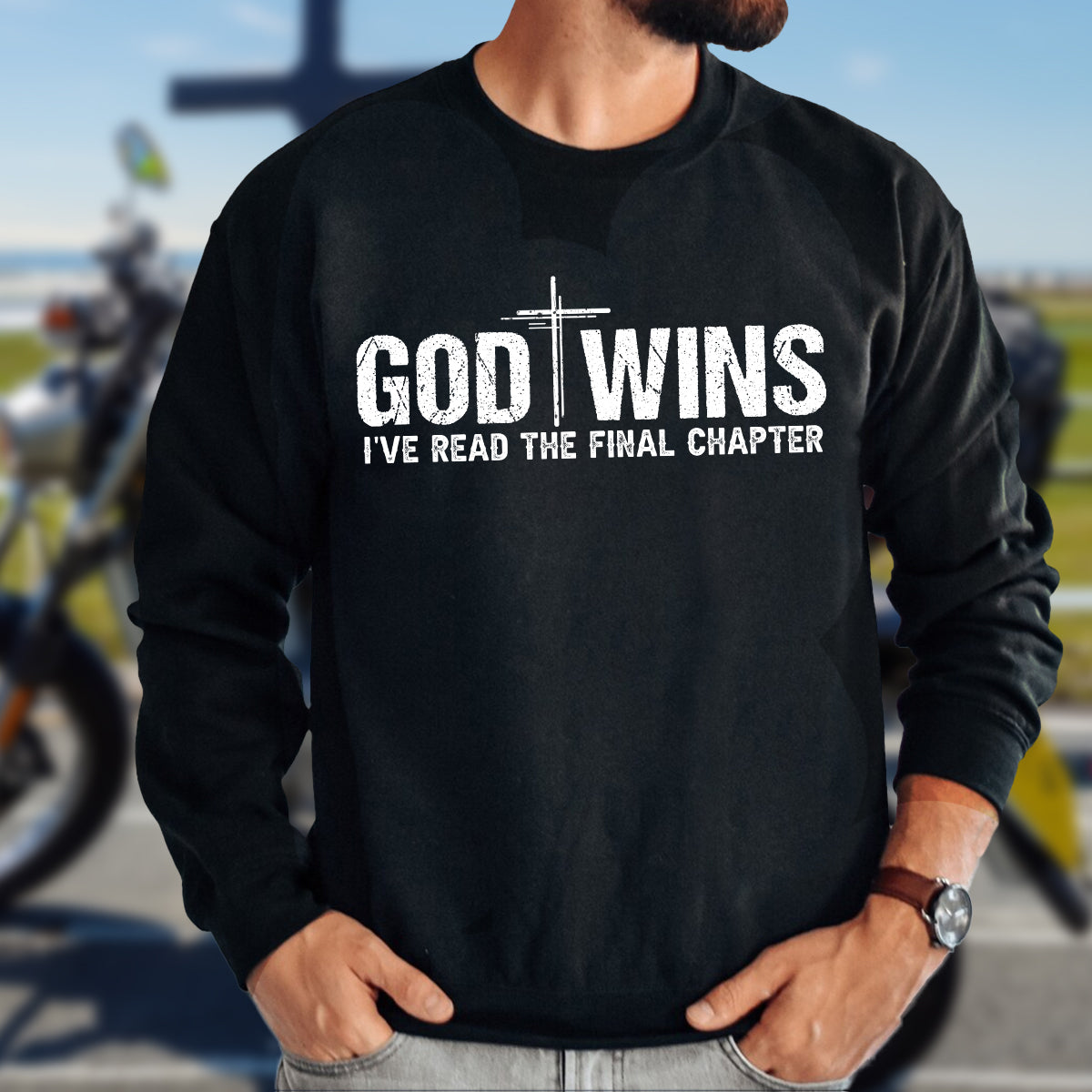 Teesdily | Jesus Cross Shirt, God Wins I've Read The Final Chapter Tee Sweatshirt Hoodie Mug, God Faith Believer Gifts, Jesus Lovers Tee