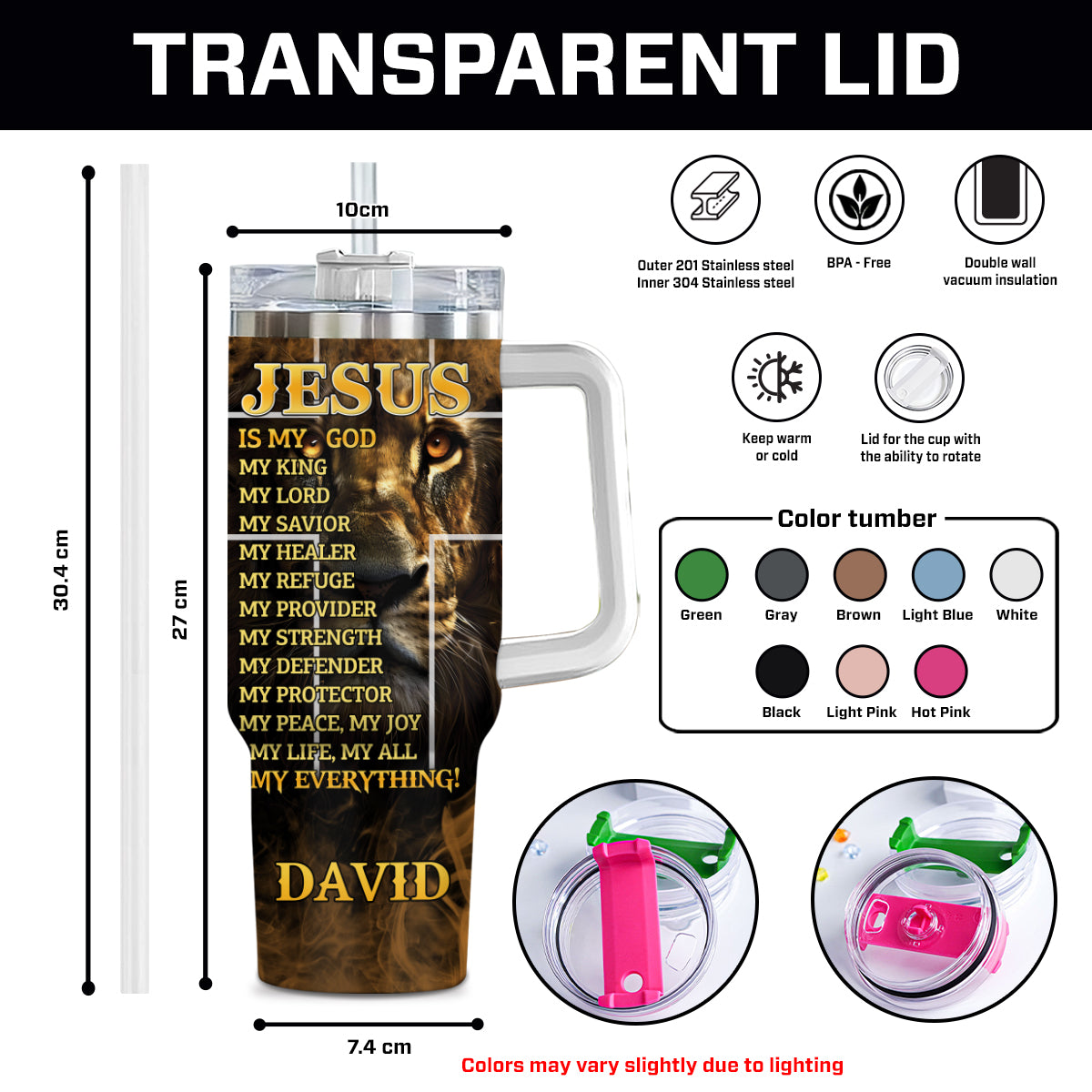 Teesdily | Customized Jesus Lion Of Judah Tumbler, Jesus Is My God My King Stainless Tumbler, Jesus Believer Gifts, Christian Gifts 40oz Tumbler