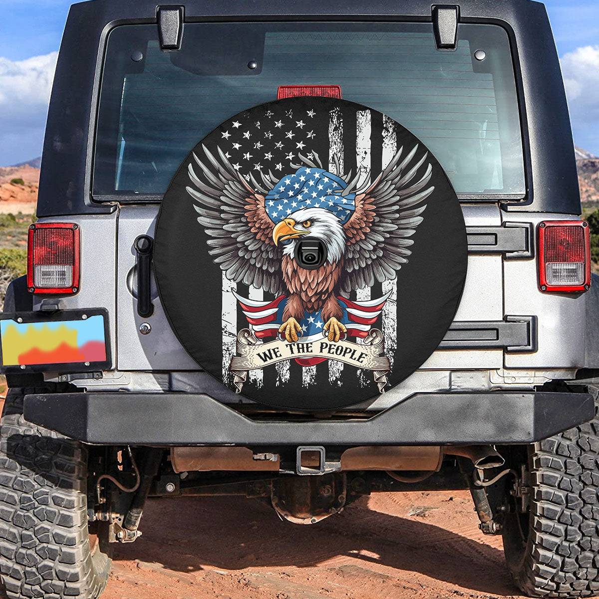 Teesdily | We The People Eagle Car Spare Tire Cover, American flag Tire Protector, 4th of july wheel cover, Car accessories, independence  gift