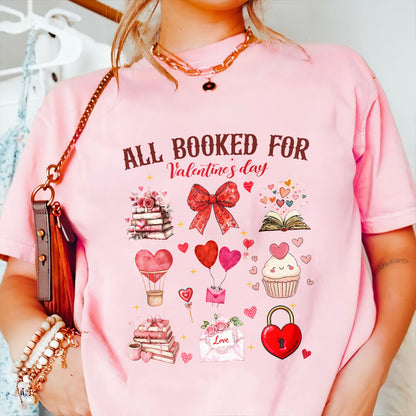 Teesdily | All Booked For Valentine's Day Shirt, Valentine Coquette Sweatshirt, Valentine's Day Coquette Bow Hoodie Mug Lover