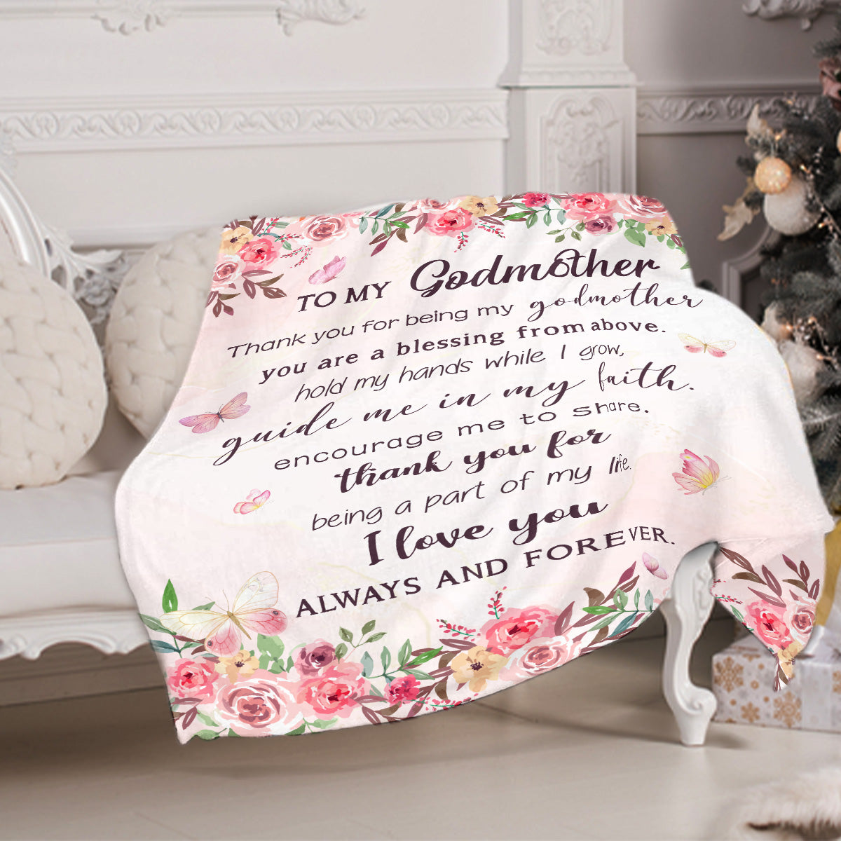 Teesdily | To My Godmother Fleece Blanket Godmother Floral Watercolor Warm Blanket Thank You For Being My Godmother Sherpa Fleece Christian Mom Gifts