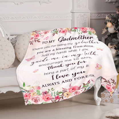 Teesdily | To My Godmother Fleece Blanket Godmother Floral Watercolor Warm Blanket Thank You For Being My Godmother Sherpa Fleece Christian Mom Gifts