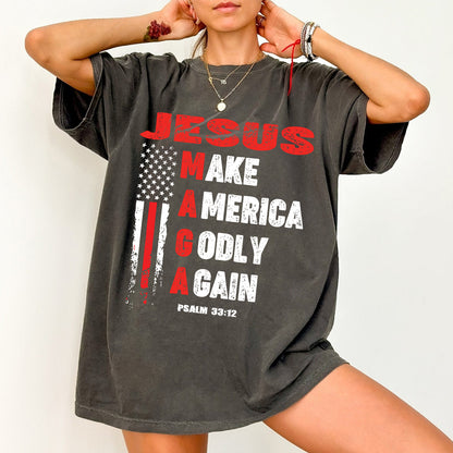 Teesdily | Jesus American Flag Shirt, Jesus Make America Godly Again Tee Sweatshirt Hoodie Mug, Jesus Lovers Tee Gifts, Patriotic Shirt