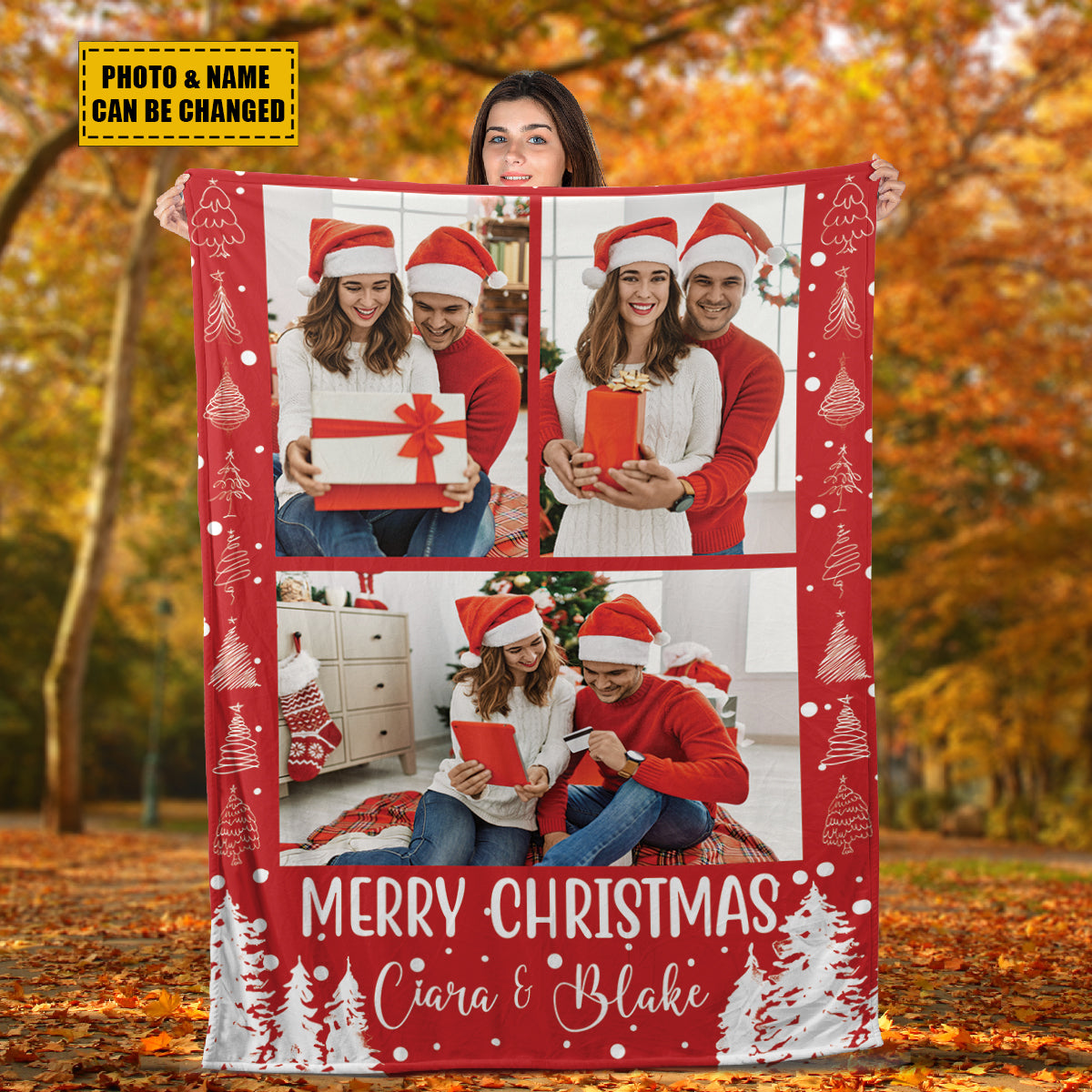 Teesdily | Christmas Blanket With Collage Picture Personalized Christmas Photo Gifts Custom Throw Blankets Xmas Keepsake Gifts For Family Friends